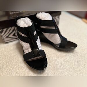 Dana Buchman Simone Faux Leather Black Strappy Wedge